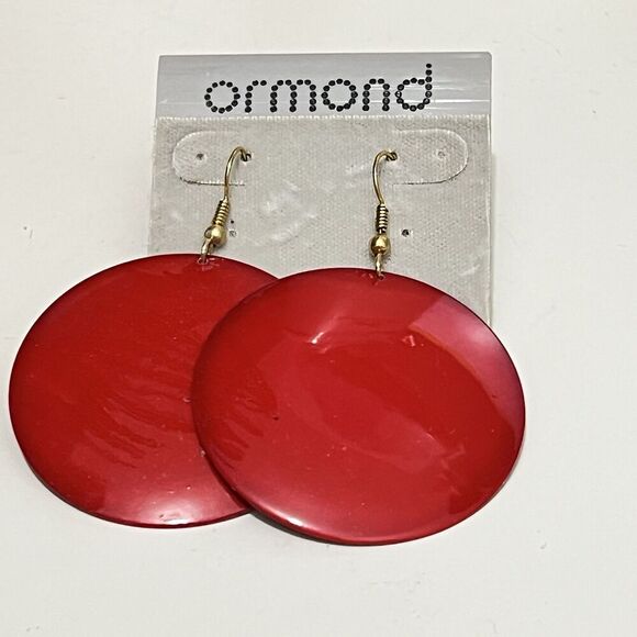 Ormond Round Red Metal Dangle Hook Earrings - Picture 1 of 3